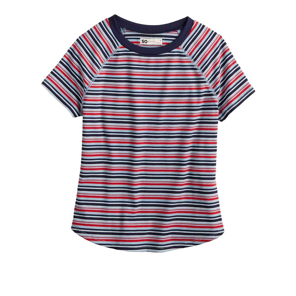 Juniors' SO® Americana Short Sleeve Raglan Tee Cropped XL